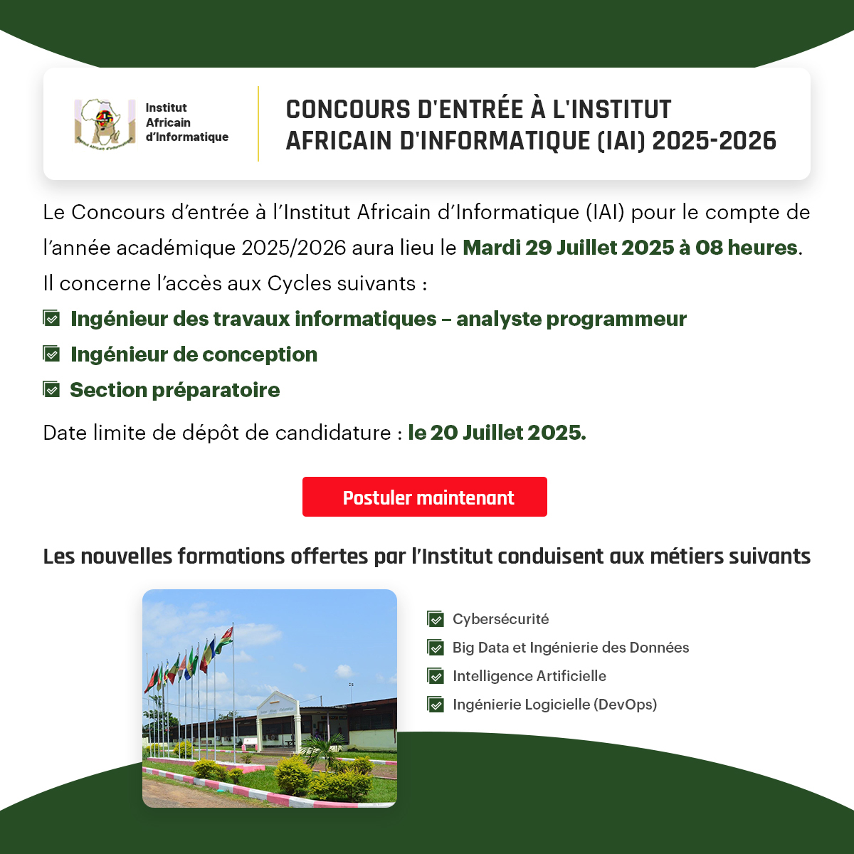 Concours d'entrée à l'IAI 2025-2026