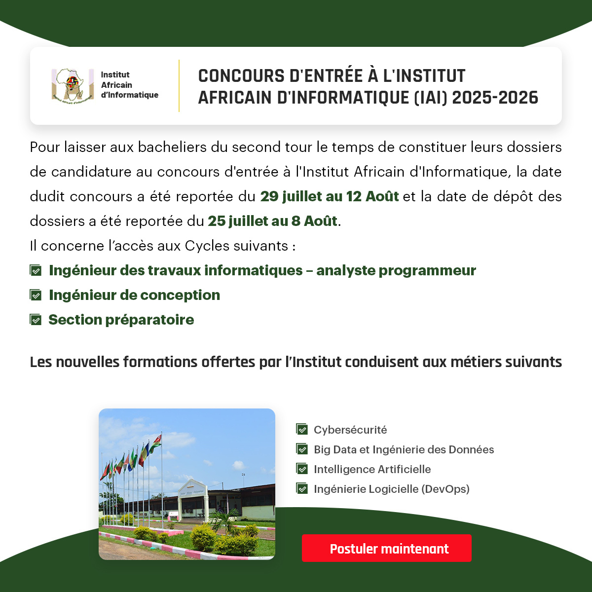 Concours d'entrée à l'IAI 2025-2026